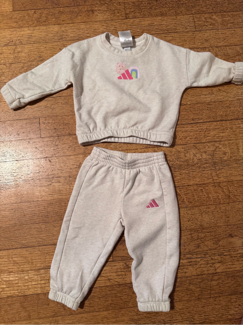 adidas Kids Cream Sweatshirt & Joggers Set with Pink Logo
